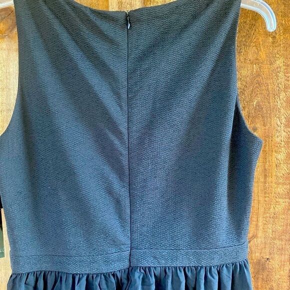 Tahari Knit Jersey Sleeveless Gathered Flowy Chiffon Black Round Neck Maxi Dress - Picture 4 of 9